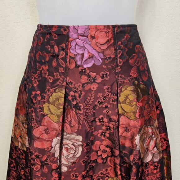 Teri Jon Rickie Freeman Jacquard Skirt Taffeta Floral Formal Midi Full Red 12 - Picture 6 of 16